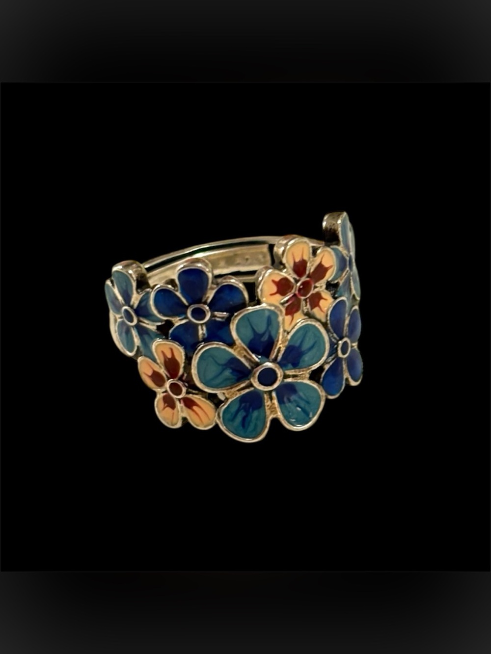 Silver Multicolor Floral Bouquet Ring